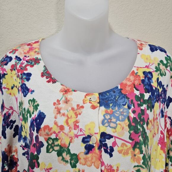 Talbots Womens L Cardigan Sweater Floral Colorful Lightweight Layer 3/4 Sleeve - Picture 5 of 15